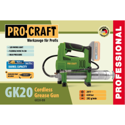 Procraft GK20bb Akumulatorowa smarownica 20V 0Ah 620 bar 282g/min
