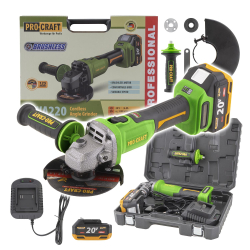 Procraft PWA220 Bezszczotkowa szlifierka kątowa 125mm regulacja obrotów 20V 4,0Ah walizka  03/26