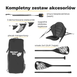 Procraft Travel SUP320 Deska do pływania do 150kg wiosło 2w1 pompka siedzisko kajakowe plecak  06/26*
