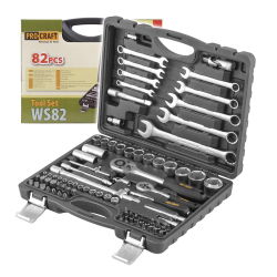Procraft WS-82 Zestaw narzędzi klucze nasadki grzechotki bity 82 szt. w walizce  07/26