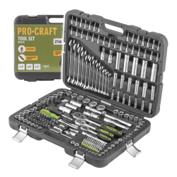 Procraft WS216 Zestaw narzędzi klucze nasadki grzechotki bity 216 szt. w walizce  07/26