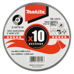 Makita D-18770-10 Tarcza do metalu i stali nierdzewnej INOX  125x1,2mm 10szt.  10/24